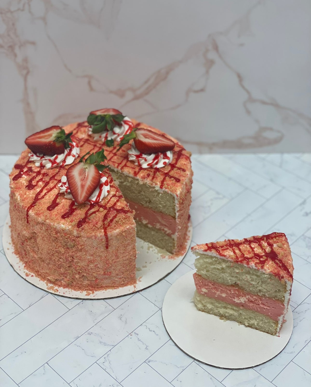 Strawberry Crunch Cheesecake Cake